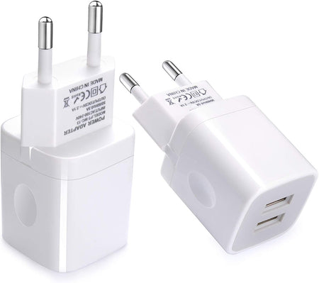 European Wall Charger, 2-Pack USB 2.1AMP Universal Europe Charger Block Dual Port Plug Compatible for Iphone 15 14 13 12 11 Pro Max XS XR X SE 8 7 6 Plus, Samsung S23 S22 A14, Note 20,Lg,Moto