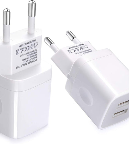 European Wall Charger,  2-Pack USB 2.1AMP Universal Europe Charger Block Dual Port Plug Compatible for Iphone 15 14 13 12 11 Pro Max XS XR X SE 8 7 6 Plus, Samsung S23 S22 A14, Note 20,Lg,Moto