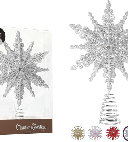 8 Inch Silver Glittered Filigree Christmas Star Tree Topper Star/Home Décor Ornaments (Silver)